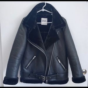 COPY - Zara black leather and fur jacket
